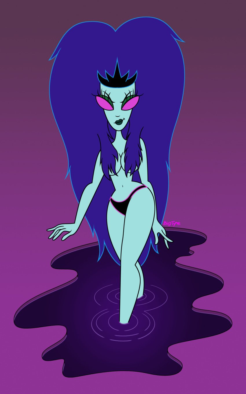 bigtyme black_puddle_queen blue_skin breasts courage_the_cowardly_dog female female_only hair_over_breasts no_pupils panties purple_sclera