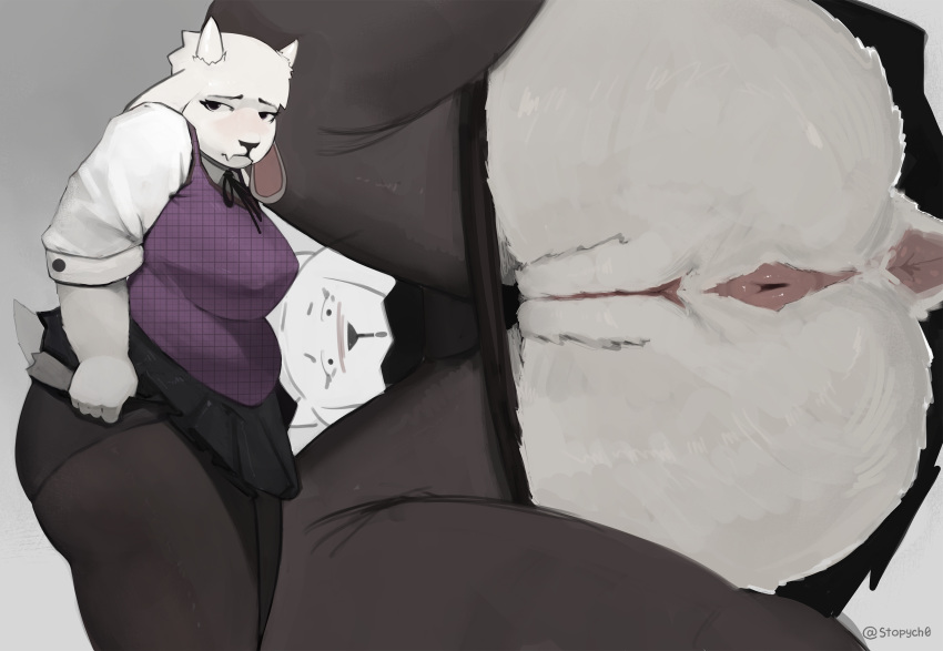 anthro anus ass big_ears bottom_pov bovid caprine clothing fangs female genitals goat hi_res horn legwear mammal pussy solo stockings stopych tail teeth toriel undertale_(series) white_body