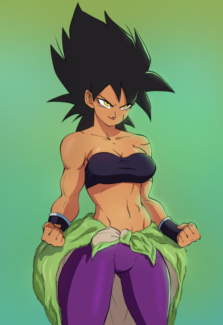 1girls 5_fingers athletic bare_midriff bare_shoulders biceps black_hair broly broly_(dragon_ball_super) cleavage clothed clothed_female clothes clothing color colored dark_hair dragon_ball dragon_ball_super echosaber facial_scar female female_only fit fit_female fully_clothed genderswap_(mtf) green_background hair humanoid midriff muscles muscular_female navel pants rule_63 saiyan scar scars smirking solo spiky_hair toned toned_female tubetop uncensored wrath_state yellow_eyes