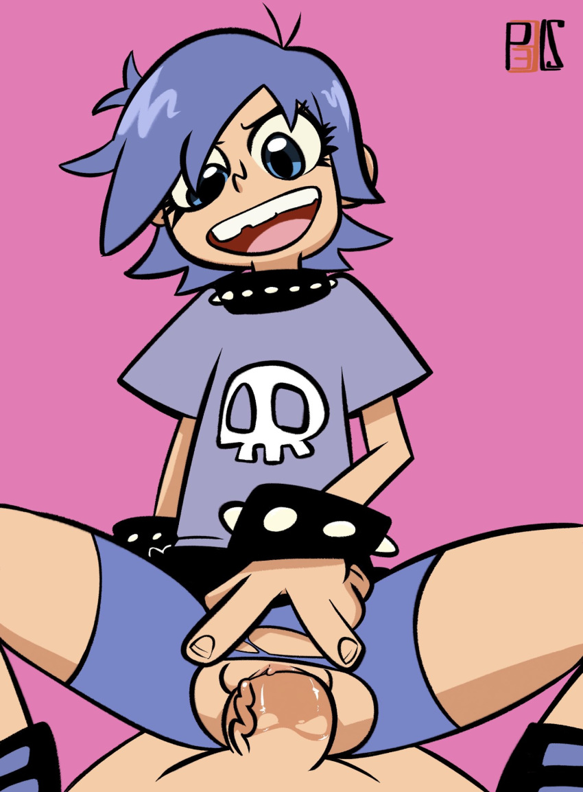 1boy 1girls 2019 blue_eyes blue_hair cartoon_network clothing female gothic hi_hi_puffy_amiyumi human joshin male neckwear pale_skin partial_male penis sex short_hair smile spiked_bracelet spiked_collar tagme vagina vaginal vaginal_penetration wristwear yumi_yoshimura