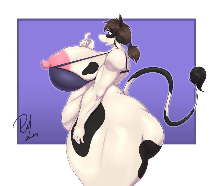 anthro bovine bra breasts cow_girl ella_(redmoon83) female female_focus female_only furry horns huge_ass huge_breasts muscular_female nipples original original_character redmoon83 tagme tail thick_thighs wide_hips