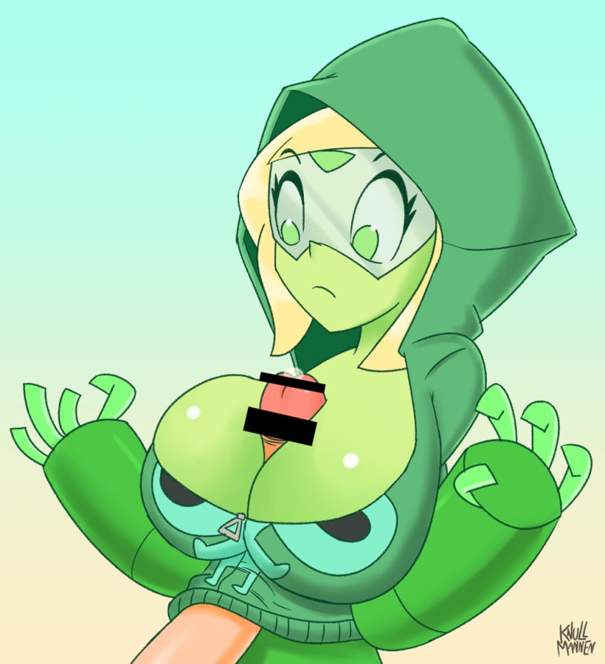 big_breasts breasts knullmannen_(artist) limb_enhancers long_penis looking_at_penis outercourse paizuri paizuri_under_clothes partial_male penis peridot_(steven_universe) steven_universe sweatshirt