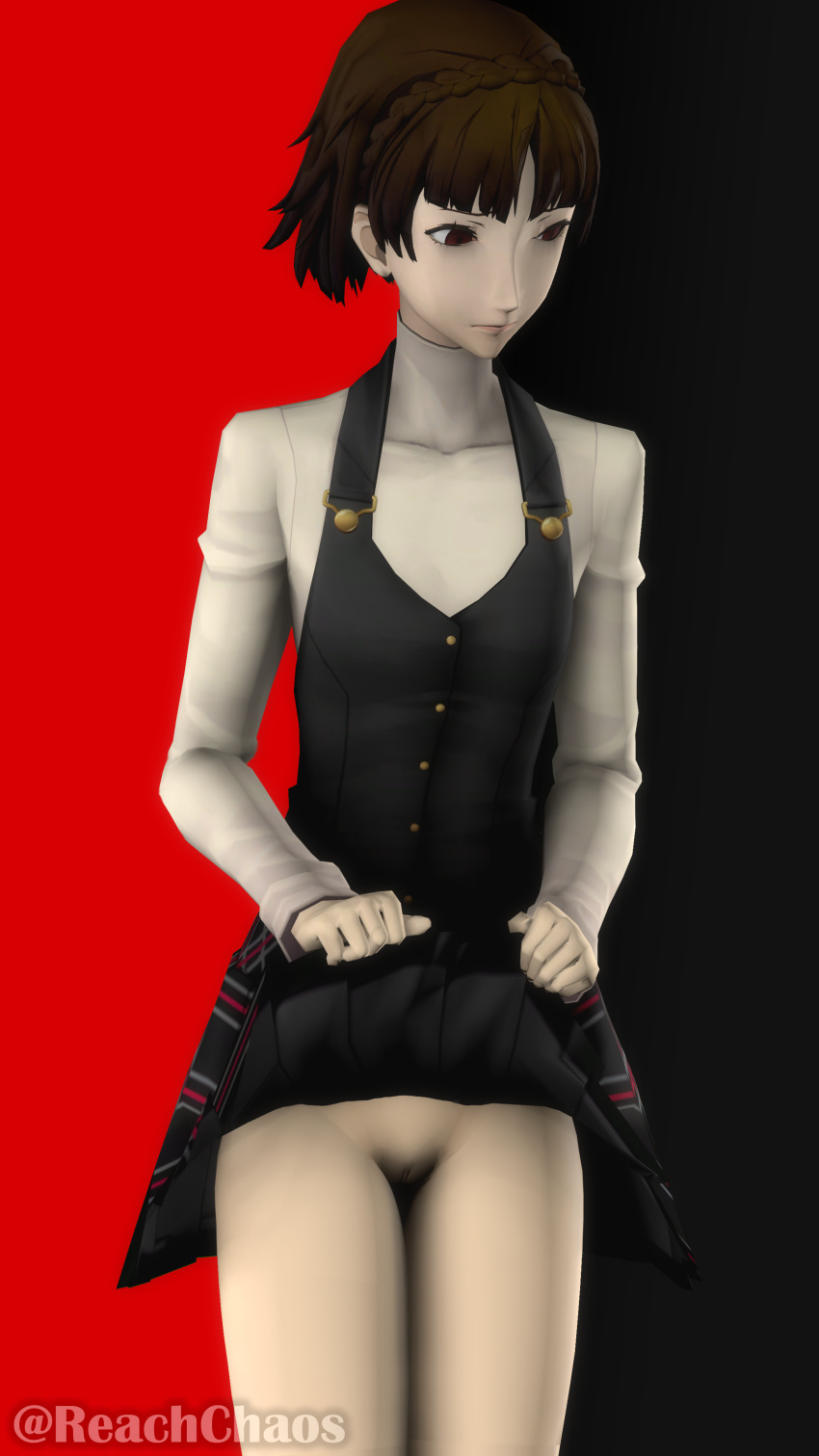 3d embarrassed female female_only half_dressed makoto_niijima persona persona_5 reachchaos source_filmmaker upskirt