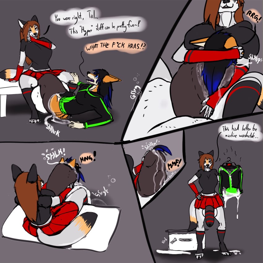 1:1 anthro arm_warmers armwear balls balls_hanging_over_edge bed big_balls big_breasts breasts brown_hair canid canine canis clothed clothing cock_sock cock_vore comic coyote cum cum_drool cum_vore death dialogue dickgirl digestion duo feet_first fox furry futa_death futanari hair hi_res huge_balls hyper hyper_balls hyper_penis in_balls in_urethra intersex krasnya krasnyakoiot krasnyakoiot_(artist) legwear mammal partially_clothed penile penis penis_in_stocking penis_in_thighhighs same_size_vore simple_background sitting skirt socks sound_effects text toeless_socks unwilling_prey vore