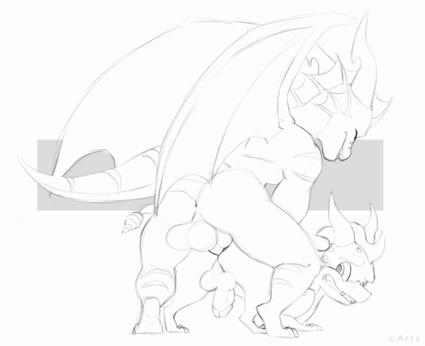 2boys anal anal_sex animated anthro anthro_on_feral anthro_penetrating anthro_penetrating_feral artz ass bouncing_balls chubby claws dragon duo fangs feral gay hi_res horn humanoid_penis larger_male loop male male_on_feral male_only monochrome nervous nude open_mouth original_character penetration penis scalie sex size_difference smaller_male smile spyro spyro_the_dragon tail testicles text thick_thighs video_games watermark wide_hips wings yaoi zoophilia