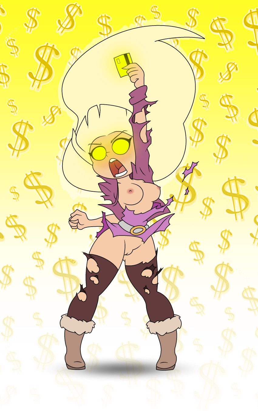 1girls 2019 big_hair bigdad blonde_hair boots breasts credit_card disney disney_channel female female_focus female_only glowing glowing_eyes gravity_falls innie_pussy long_hair nipples pacifica_northwest pussy ripped_clothing solo straight_hair torn_clothes very_long_hair