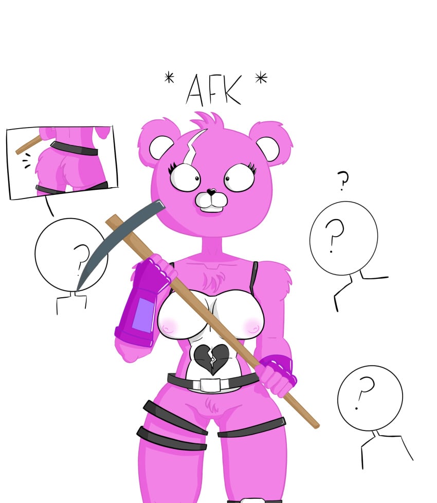 1girls ass bear breasts cuddle_team_leader female fortnite fur furry gloves mammal no_bra no_panties notarealdoctor pickaxe pink_fur pussy straps tagme