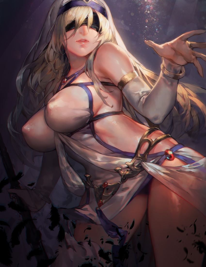 1girls aoin armpits blindfold blonde_hair breasts clothed dress erect_nipples_under_clothes female female_only gloves goblin_slayer large_breasts long_hair pose solo standing sword_maiden_(goblin_slayer) thick_thighs thigh_gap wide_hips