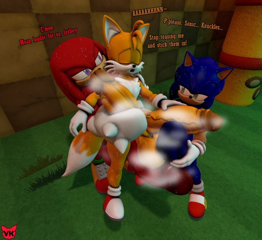 2_penises 3boys 3d 3d_(artwork) anthro anthro_on_anthro balls big_balls big_penis blue_fur canid canine derpysasuke dialogue echidna enormous_balls enormous_penis erection fox furry furry_male furry_only gay genitals gloves hands_on_penis hedgehog huge_balls huge_cock interspecies knuckles_the_echidna large_balls large_penis looking_at_another male male/male/male mammal mature mature_male musk musk_clouds musky_cock nude open_mouth orange_fur outdoors penis red_fur sega shoes smile sonic_(series) sonic_the_hedgehog sonic_the_hedgehog_(series) sweat sweating tail tails_the_fox teasing testicles thick_penis white_gloves yaoi