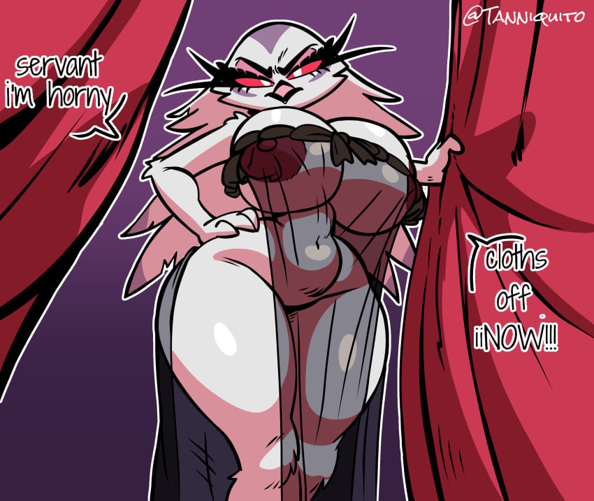 2026 absurd_res anthro areola avian beak belly big_areola big_breasts biped bird breasts clothing curtains_open demanding_sex eyelashes feather_hair feathers female hand_on_hip hellaverse helluva_boss hi_res huge_breasts huge_hips huge_thighs lingerie long_eyelashes looking_at_viewer looking_down looking_down_at_viewer navel nipples non-mammal_breasts non-mammal_navel non-mammal_nipples pseudo_hair red_sclera small_beak small_waist solo stella_(helluva_boss) talking_to_viewer tanniquito thick_thighs translucent translucent_clothing voluptuous_female white_eyes wide_hips