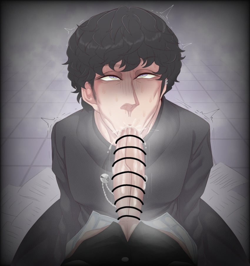1boy black_hair blowjob censored censored_penis chain checkered_floor clothed clothed_sex color curly_hair disaste1960713 drool drool_on_penis ear_piercing emotionless fellatio gay gay_blowjob gay_oral gay_sex hi_res kamen_rider kamen_rider_zeztz_(series) kneeling kneeling_oral_position long_penis looking_up looking_up_at_viewer male male/male male_focus male_only motion_lines musk musk_clouds on_knees oral oral_sex pants_down pants_open paper papers papers_on_floor penis penis_in_mouth penis_out pov pov_crotch saliva saliva_on_penis suit suit_jacket sweat sweatdrop sweating three_(kamen_rider_zeztz) tiled_floor tremble_lines tremble_spikes trembling vacuum_blowjob vacuum_fellatio veins veiny veiny_penis white_suit white_suit_jacket yaoi