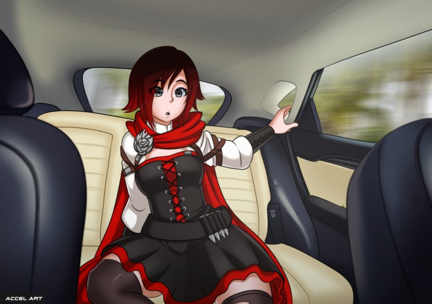 1girls accelart fake_taxi female female_only female_protagonist human looking_at_viewer ruby_rose rwby solo taxi