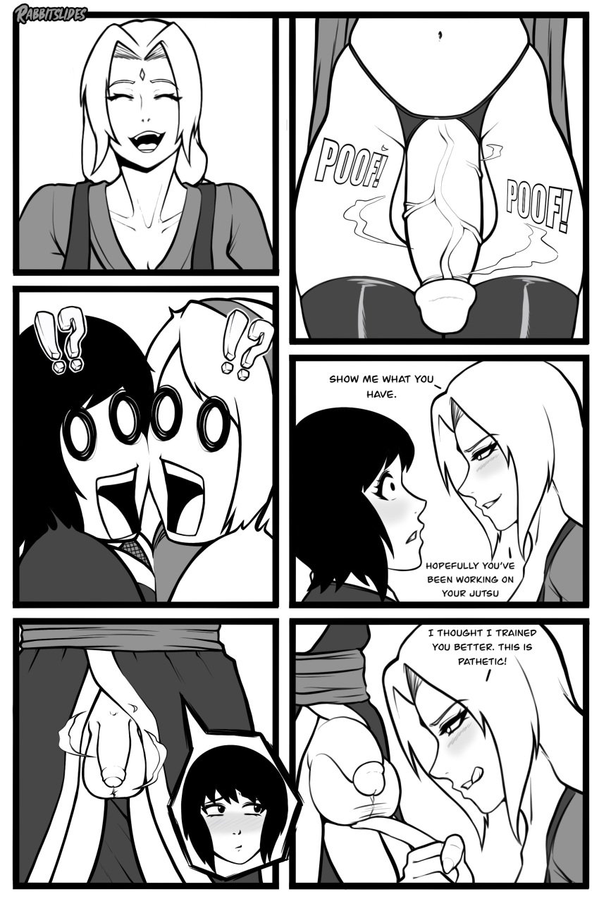 1girls 2futas adult_swim balls big_penis clothed clothing comic comparing comparing_penis dialogue duo embarrassed english_text erect_penis erection eye_contact face_to_face female flaccid flaccid_penis futa_on_futa futa_with_futa futanari futanari_transformation genitals huge_cock human humiliated humiliating humiliation imminent_fellatio imminent_oral imminent_sex large_penis licking_lips looking_at_another looking_at_partner looking_at_partner's_penis looking_at_penis monochrome mostly_clothed naruto naruto_(classic) naruto_(series) naruto_shippuden naughty_face penis penis_comparison penis_size_comparison penis_size_difference presenting presenting_penis rabbitslides sakura_haruno shizune showing_off showing_penis small_penis small_penis_humiliation source_request speech_bubble standing submissive submissive_futa talking talking_to_another talking_to_partner teacher_and_student teasing testicles text toonami transformation tsunade