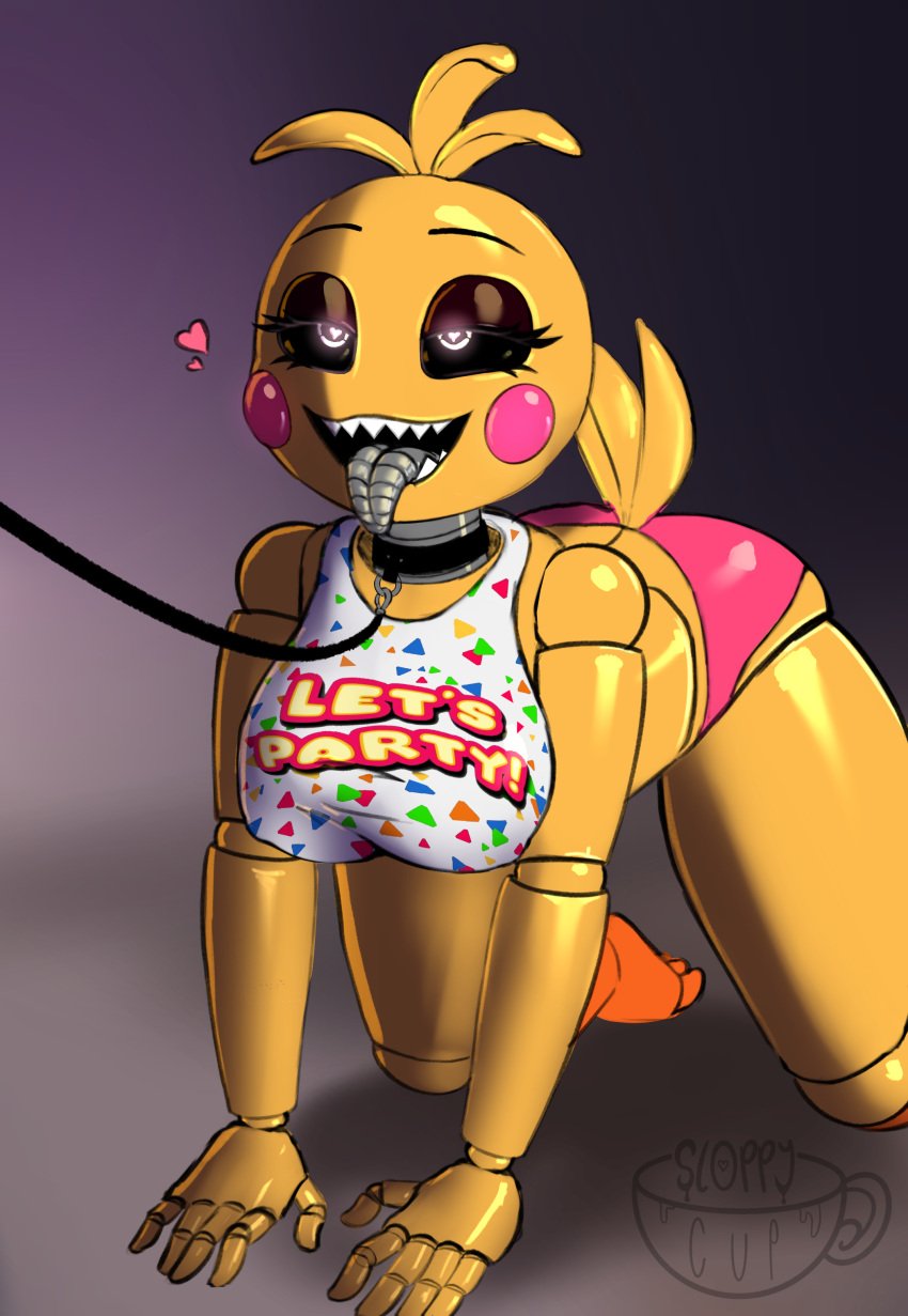 &lt;3_eyes 1female animatronic animatronic_female bib black_sclera chicken collar doggy_style doggy_style_position feather_hair feathers female female_focus female_only five_nights_at_freddy&#039;s five_nights_at_freddy&#039;s_2 heart-shaped_pupils heart_eyes joints leash leash_and_collar looking_up metal_tongue open_mouth orange_legs pink_panties redraw robot robot_girl robot_joints sharp_teeth sloppycup tail tongue_out toy_chica_(fnaf) toy_chica_(love_taste) white_eyes yellow_body