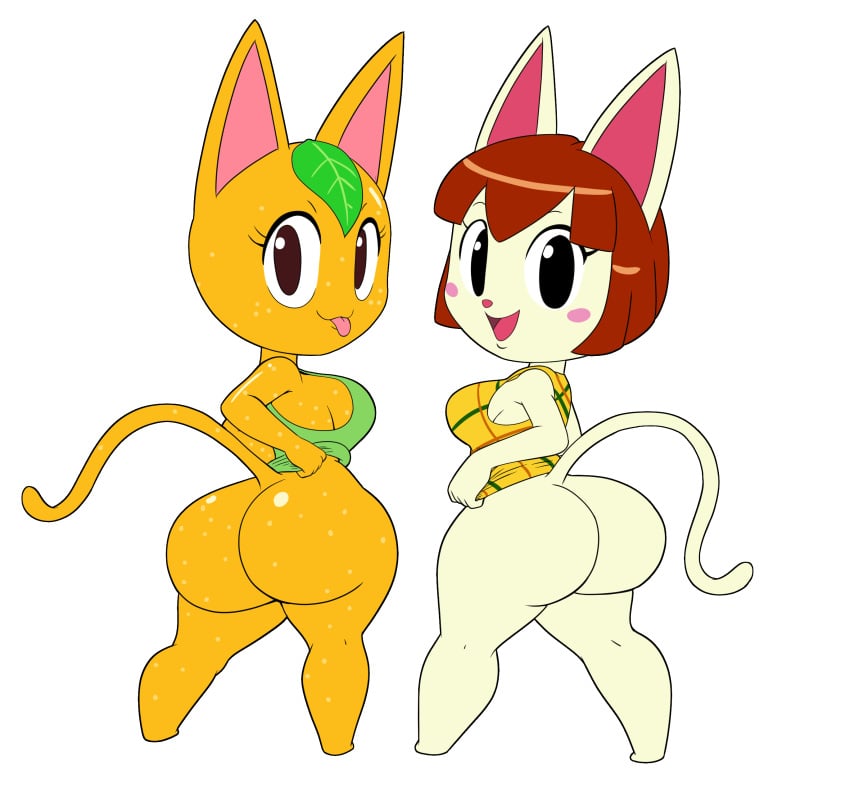 2024 2girls animal_crossing animal_ears animal_tail big_ass big_butt black_eyelashes black_eyes blep blush_stickers bottomless breasts brown_eyes brown_hair cat_ears cat_tail catgirl clothed clothing digital_drawing_(artwork) digital_media_(artwork) domestic_cat duo felicity_(animal_crossing) felid feline felis female female_only furry_female hi_res huge_ass huge_butt large_ass large_breasts large_butt leaf leaf_on_head lifting_skirt light_body light_fur looking_at_viewer looking_back looking_back_at_viewer makeup mammal multiple_girls nintendo open-mouth_smile open_mouth orange_body orange_fur pink_tongue short_hair shortstack sideboob sleeveless smiling smiling_at_viewer standing tail tangy_(animal_crossing) tansau thick_thighs thighs tongue tongue_out white_background wide_hips