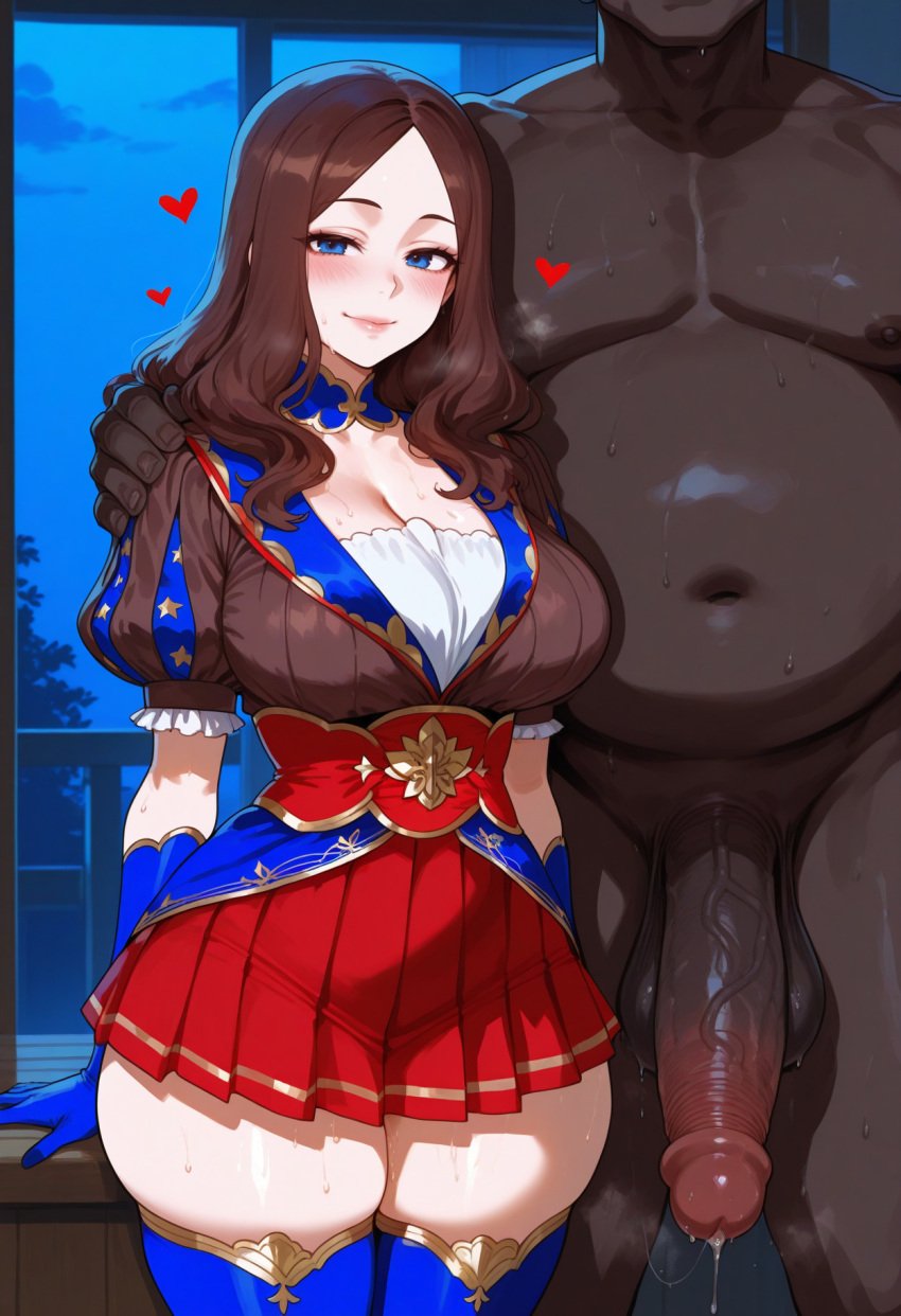 1boy 1girls ai_generated ass big_breasts blue_eyes breasts brown_hair dark-skinned_male fate/grand_order fate_(series) female female_focus huge_ass huge_breasts huge_cock large_breasts leonardo_da_vinci_(fate/grand_order) light-skinned_female long_hair male mature_female milf thick_thighs thighs