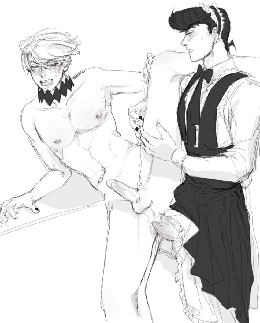 2boys clothed_male_nude_male cum diamond_is_unbreakable erection gay jojo&#039;s_bizarre_adventure josuke_higashikata maid_uniform male male/male male_maid male_only male_penetrated male_penetrating male_penetrating_male nude_male penetration penis pussy rohan_kishibe yaoi