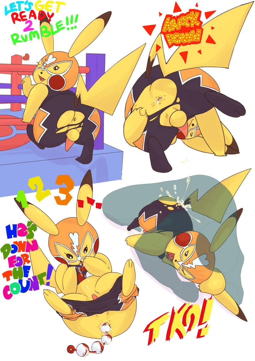 2019 2boys absurd_res anal anal_beads anus ass chubby cosplay_pikachu cum cum_in_mouth cum_in_own_mouth cum_inside cum_on_self feral furry gay hi_res huge_ass human interspecies larger_male luchador male male_only moisty nintendo open_mouth pikachu pikachu_libre pokémon_(species) poke_ball poke_ball_insertion pokemon pokemon_oras pokemon_rgby presenting rodent rule_63 sex sex_toy shortstack smaller_male spread_butt spreading text video_games wrestler yaoi