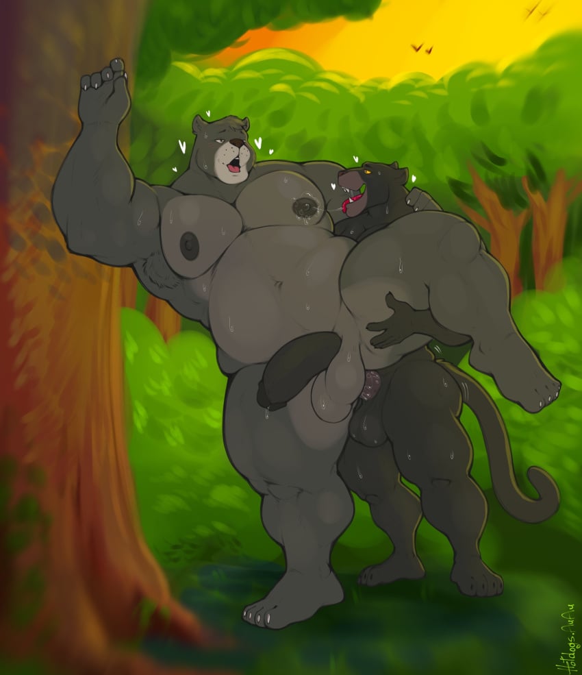 anal anal_sex anthro anthro_on_anthro anthro_penetrated anthro_penetrating anthro_penetrating_anthro bagheera_(jungle_book) balls baloo bear bedroom_eyes black_body black_fur bodily_fluids duo erection fangs felid forest fur genitals half-closed_eyes heart_symbol hi_res hotdogsauau humanoid_genitalia humanoid_penis jungle leopard looking_pleasured male male/male male_penetrated male_penetrating male_penetrating_male mammal muscle_tone musclegut muscular muscular_anthro muscular_male narrowed_eyes nude open_mouth open_smile outdoor_nudity outside_sex pantherine pecs penetration penile penile_penetration penis penis_in_ass plant saliva_on_nipples seductive sex sloth_bear smile sweat sweatdrop teeth the_jungle_book tongue tongue_out tree ursine vein veiny_penis yellow_sclera