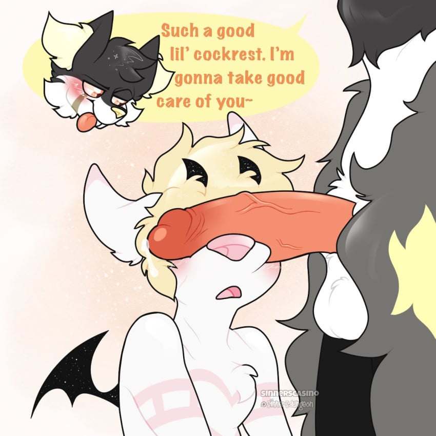 anthro blonde_hair blue_eyes blush cock_hungry cock_worship delphox dominant duo furry furry_male male male/male male_only men pokémon_(species) pokemon sin_(sinnerscasino) sinnerscasino submissive submissive_male white_fur