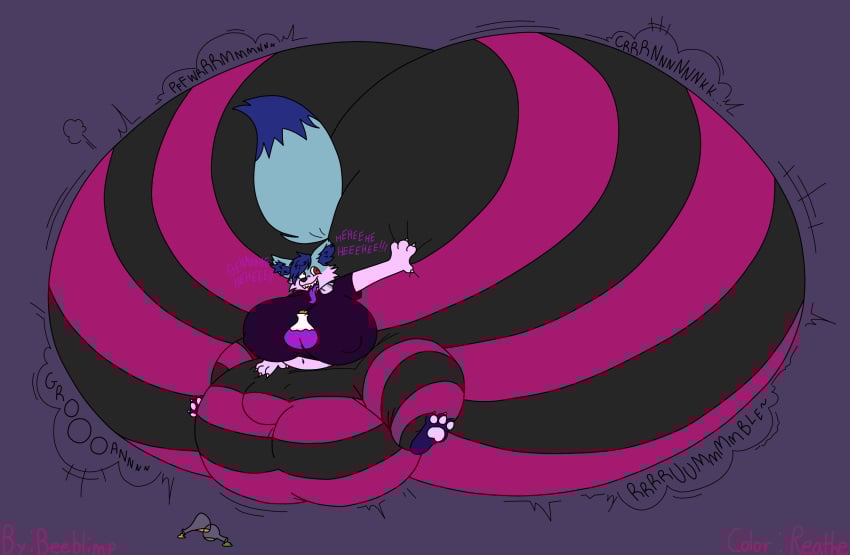 2025 anthro artist_name ass beeblimp big_breasts big_butt big_clitoris big_vulva black_bottomwear black_clothing black_leggings black_legwear black_pants blue_body blue_ears blue_hair blue_inner_ear_fluff blue_tail blue_tail_tip bottomwear breasts butt_expansion butt_squish camel_toe canid canine claws clitoris clitoris_expansion clothing color_edit colored digital_media_(artwork) dipstick_tail expansion faye_(reathe) female flat_colors fox genital_expansion genitals hair hand_on_butt hand_on_own_butt hand_on_vulva hi_res huge_breasts huge_butt huge_clitoris huge_thighs hyper hyper_breasts hyper_butt hyper_clitoris hyper_genitalia hyper_inflation hyper_vulva immobile inflation inner_ear_fluff insane laugh leggings legwear looking_at_butt looking_at_own_butt looking_back looking_back_at_self magic_inflation mammal maniacal_laughing markings motion_lines multicolored_body navel onomatopoeia open_mouth open_smile pants pattern_bottomwear pattern_clothing pattern_leggings pattern_legwear pattern_pants pawpads pink_body pink_bottomwear pink_clothing pink_leggings pink_pants pink_pawpads pink_tongue portrait potion potion_bottle purple_background purple_clothing purple_shirt purple_topwear pussy pussy_squish reathe red_eyes red_mouth sharp_teeth shirt simple_background sitting smile solo sound_effects squish swelling tail tail_markings teeth text thick_thighs third-party_edit three-quarter_portrait tight_clothing tongue topwear tuft two_tone_body vulva vulva_expansion