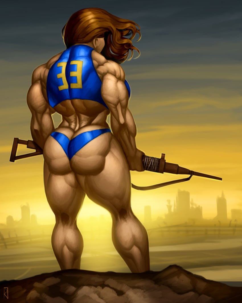 back_muscles fallout gun huge_muscles janrock muscular_female