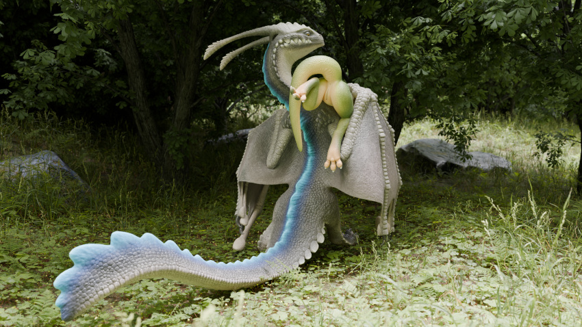 16:9 3d_(artwork) anthro carrying_another claws digital_media_(artwork) dragon duo dzat european_mythology female feral genitals green_body grey_body hi_res imminent_sex kobold looking_back male mythological_creature mythological_scalie mythology nude on_shoulder pussy reptile scalie size_difference vartein viuru western_dragon widescreen wyvern