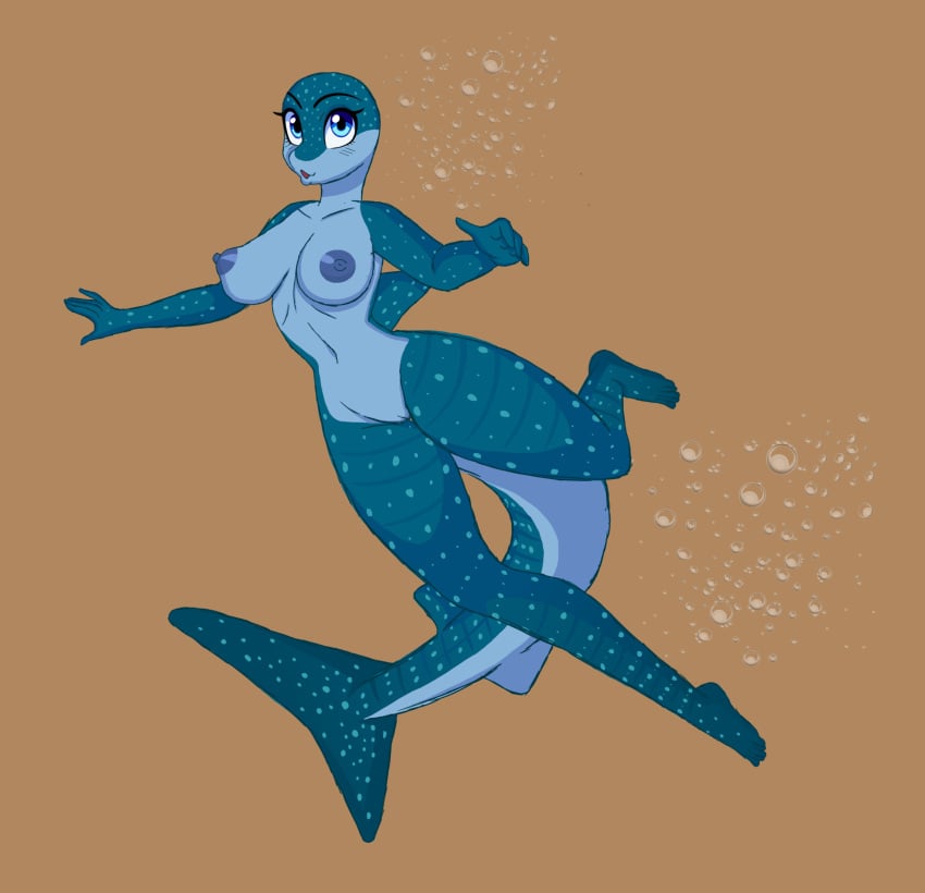 anthro anthrofied areola blue_eyes blue_nipples breasts bubble carpet_shark cocaine-leopard destiny_(finding_dory) disney female fin finding_dory finding_nemo fish front_view happy hi_res marine navel nipples non-mammal_breasts nude pixar pussy shark small_waist solo spotted_body swimming thick_thighs underwater water whale_shark