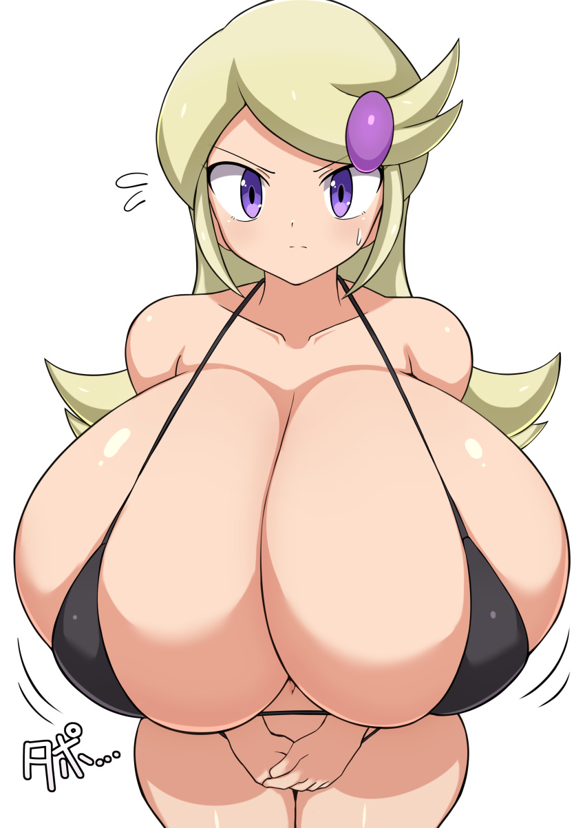 1girls absurd_res absurdres ace_trainer_(pokemon) ace_trainer_(pokemon_xy) astrid_(pokemon) big_breasts bikini bikini_top blonde_hair breasts breasts_bigger_than_head cleavage collarbone creatures_(company) game_freak highres huge_breasts jaga334 large_breasts looking_at_viewer nintendo pokemon pokemon_trainer pokemon_xy purple_eyes sideboob solo sweat