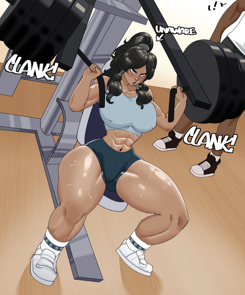 1boy 1girls abs avatar_legends big_ass big_breasts big_butt big_thighs dark-skinned_female dark-skinned_male dark_skin excercise female gray_shorts gym hi_res highres korra nickelodeon shorts sports_bra sports_shorts steam steaming_body sweat sweatdrop sweating sweaty the_avatar the_legend_of_korra thedorodaddy thick thick_ass thick_thighs water_tribe wide_hips