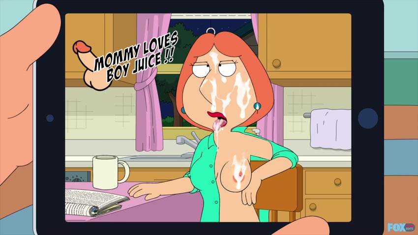 ahegao cum edit exhibitionism family_guy foxdarkedits lois_griffin milf mother red_lipstick screenshot screenshot_edit