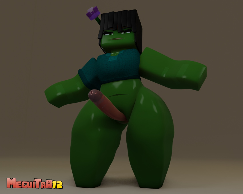 1futa 2023 3d big_breasts big_penis bra erect_penis futa_only futanari green_body green_skin horny_futa humanoid livia_(mega12) mega12 mine-imator minecraft monster_girl no_panties outside smile solo tagme zombie zombie_futa_(minecraft)