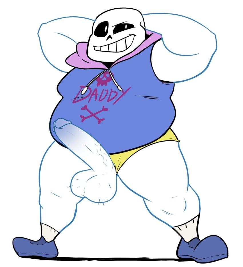 bara big_ass big_penis chubby clothed clothing elfein gay half_nude hyper_ass male_only penis sans smiling thick_thighs undead undertale