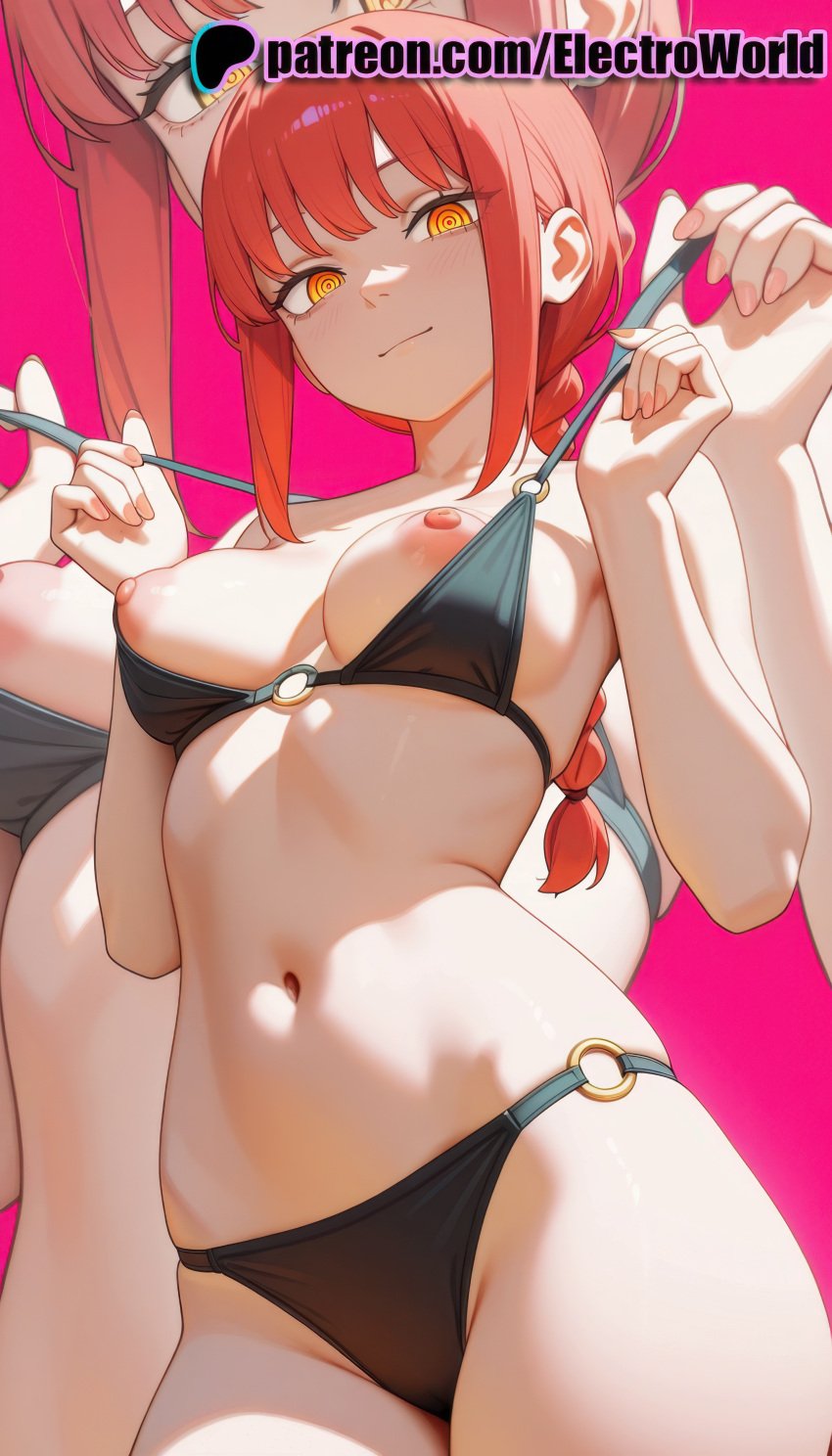 1girls 2025 ai ai_assisted ai_generated anime anime_girl anime_style artist_name average_breasts bangs bikini bikini_pull black_bikini blush breast breasts breasts breasts bust chainsaw_man chest clothes_pull electroworld erect_nipples exposed_nipples female hard_nipples hi_res high_quality high_resolution highres holding long_hair looking_at_viewer makima_(chainsaw_man) medium_boobs medium_breasts navel nipple nipples nipples_outside normal_boobs normal_breasts o-ring o-ring_bikini o-ring_top one_breast_out orange_hair patreon patreon_username pink_background smile stable_diffusion strap_lift swimsuit uncensored_nipples watermark yellow_eyes