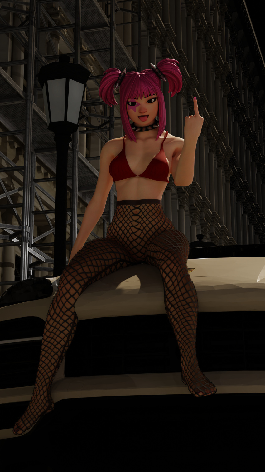 bikini breasts car drop_dee_(fortnite) fishnets fortnite goth goth_girl