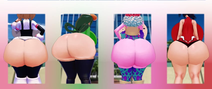 4girls ass_focus big_ass big_breasts gameoveredits hero_outfit_(mha) huge_ass huge_breasts mina_ashido momo_yaoyorozu my_hero_academia ochako_uraraka tsuyu_asui