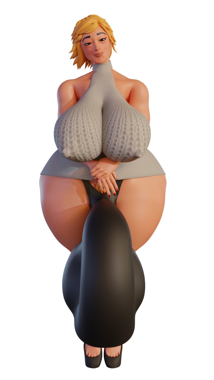 3d big_ass big_balls big_breasts big_penis blonde_hair fat_ass futa_only futanari hyper hyper_balls hyper_breasts hyper_bulge hyper_penis mommy smiling solo sunninsfw sunny_(sunninsfw) thick_ass thick_thighs