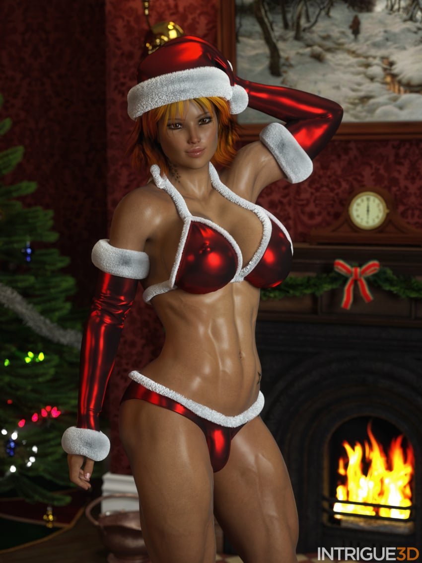 1futa 3d abs balls big_breasts bikini breasts bulge bulge_through_clothing christmas christmas_clothing christmas_headwear christmas_outfit dickgirl futa_only futanari intrigue3d large_breasts muscles muscular muscular_futa muscular_futanari muscular_woman orange_hair rylee rylee_kelly side_view solo solo_futa tan_body tan_skin tanned tanned_futa tanned_skin tattoo