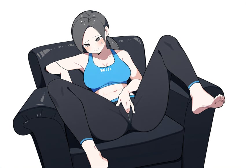 1girls 4_fingers ai_feet ai_generated ai_hands cameltoe female female_only fingering_through_clothes gym_uniform masturbating masturbation solo wet_pussy wii wii_fit wii_fit_trainer yoga_pants