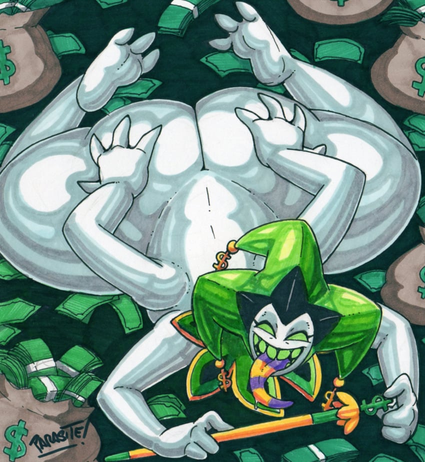 1boy 4_arms big_ass big_butt bubble_butt cane cash catholic christianity demon dollar_sign grabbing_own_ass green_background green_eyes green_hat hand_on_ass hand_on_butt helluva_boss huge_ass huge_butt jester_cap jester_hat laying_down laying_on_stomach long_tongue male male_only mammon_(helluva_boss) money money_bag multi_arm multi_limb naked naked_male on_stomach parasitedeath public_domain purple_tongue round_ass round_butt sharp_teeth solo solo_male tagme thick thick_ass thick_thighs three_toes tongue_out white_skin wide_hips yellow_tongue