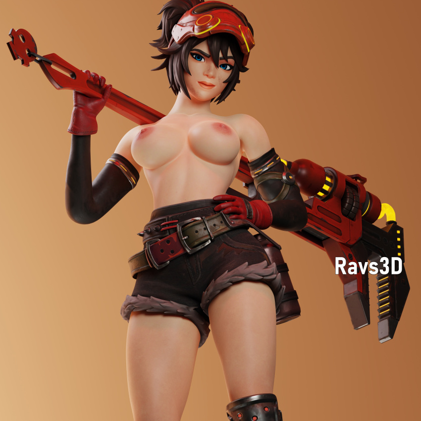 3d blender boots fortnite fortnite:_battle_royale large_breasts orange_background pose ravs3d simple_background smile the_machinist_(fortnite)