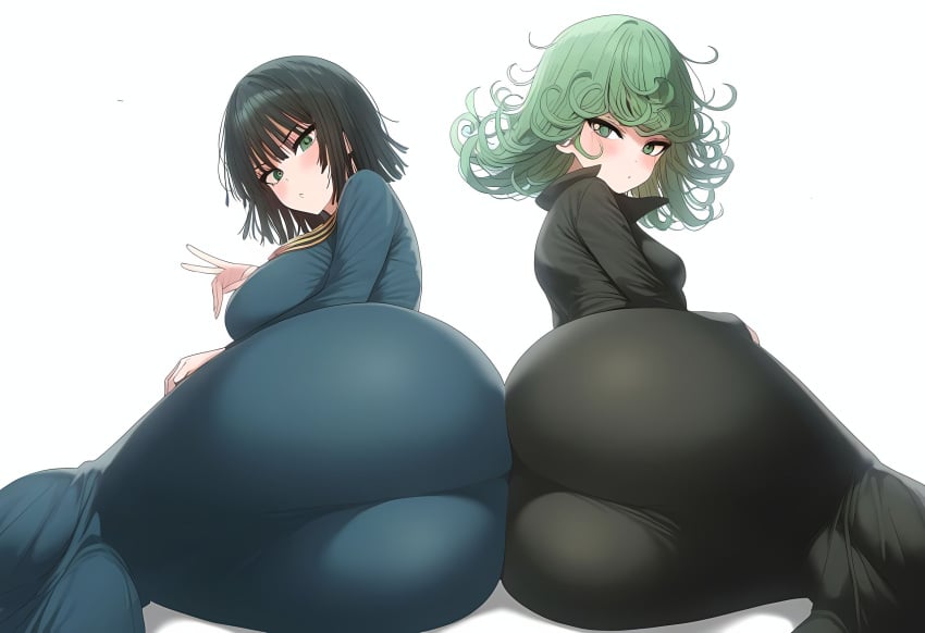 2girls ai_generated ass ass-to-ass ass_docking ass_focus big_ass big_breasts big_butt dress female female_only fubuki_(one-punch_man) multiple_girls one-punch_man showing_ass siblings sisters small_breasts tatsumaki