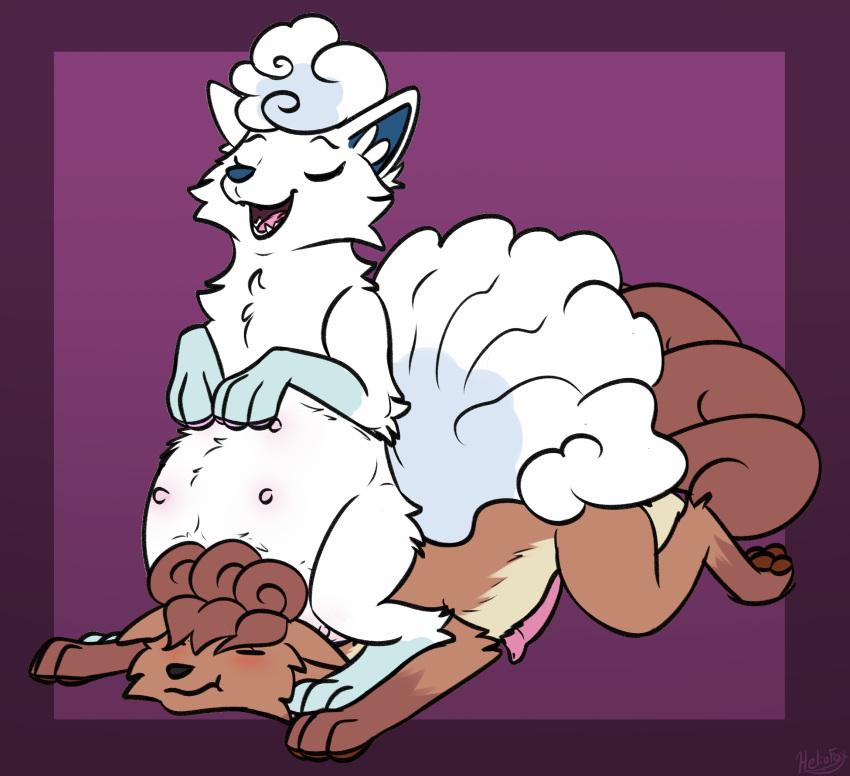 alolan_form alolan_vulpix animal_genitalia animal_penis anthro anthro_on_anthro belly big_belly canid canine canine_genitalia canine_penis canis digital_media_(artwork) duo erection facesitting female feral fire fur generation_1_pokemon generation_7_pokemon genitals heliofox hi_res ice kanto_vulpix male mammal multi_nipple nintendo nipples penis pokemon pokemon_(species) pregnant pregnant_female pregnant_feral quadruped regional_form_(pokemon) simple_background sitting_on_another tail vulpix white_body