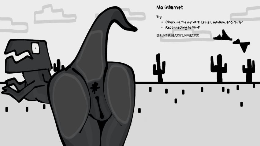 anthro anus backwash dinosaur dinosaur_(google_chrome) extinct female genitals google google_chrome hi_res nude prehistoric_species pussy reptile scalie solo surprised tacodawg tyranasaurus_rex