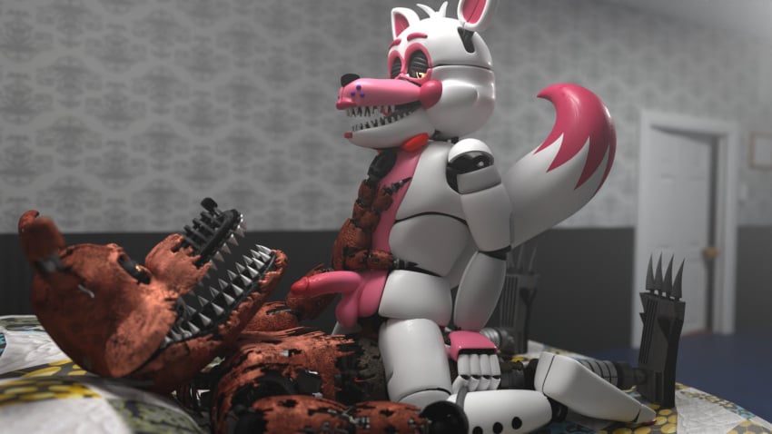 3d animatronic anthro bed bedroom bedroom_sex big_dom_small_sub canid canine claws dominant duo five_nights_at_freddy's five_nights_at_freddy's:_sister_location five_nights_at_freddy's_4 fox foxofnightmares funtime_foxy_(fnaf) funtime_foxy_(fnafsl) furniture gay gay_sex hi_res humanoid machine male male/male mammal nightmare_foxy nightmare_foxy_(fnaf) penetration penile penile_penetration pink_body red_body robot satisfied_look scottgames sharp_teeth sister_location size_difference slithinet tail teeth white_body yellow_eyes