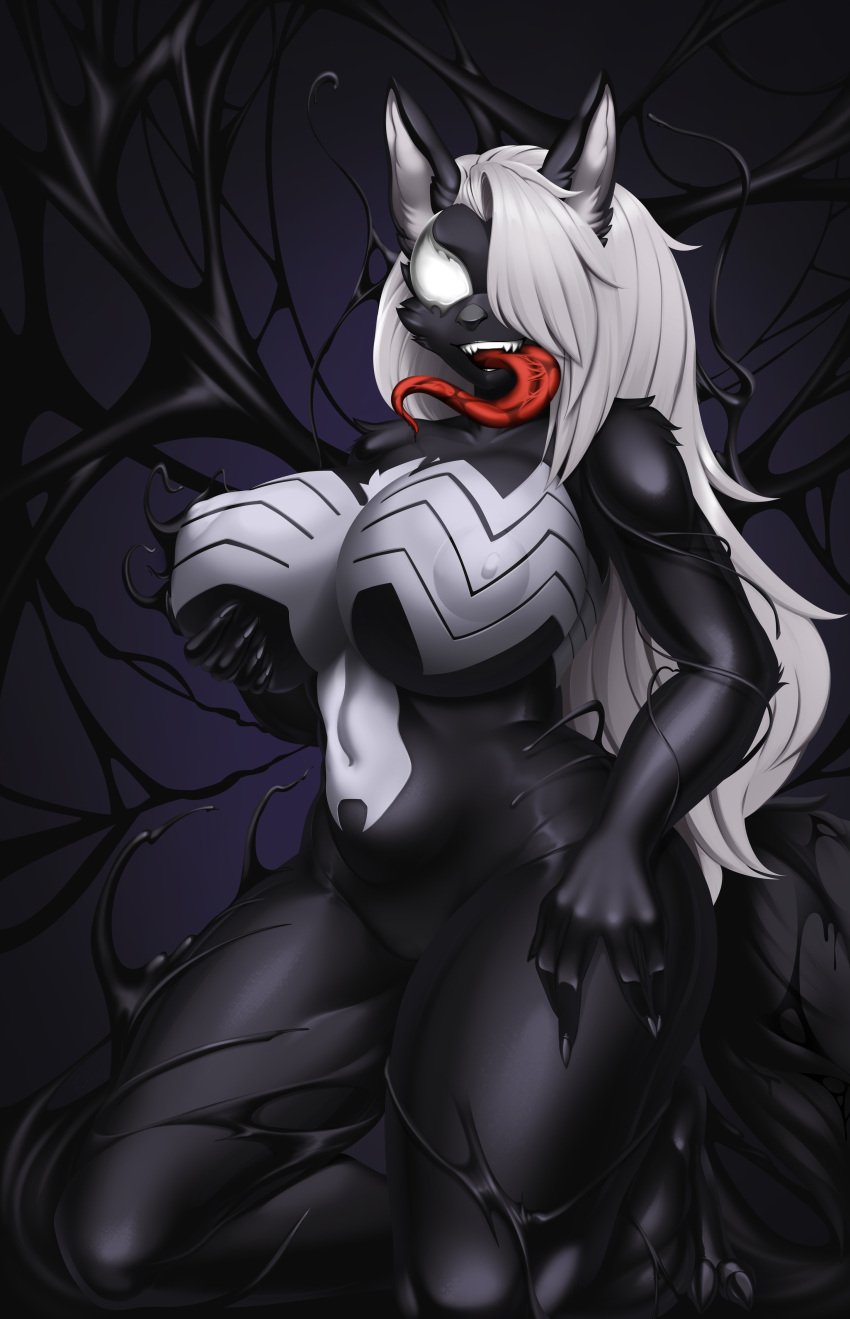 female furry helluva_boss living_clothes loona_(helluva_boss) marvel rikatsuky she-venom symbiote tagme venom venom_(marvel)