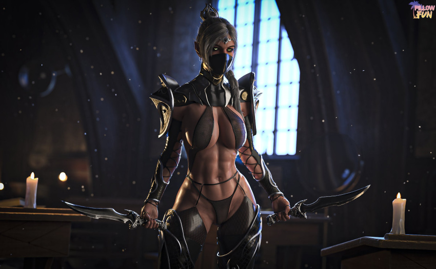 1girls 3d 3d_(artwork) abs areolae armwear assassin athletic_female baldur's_gate baldur's_gate_3 belly_button big_breasts black_garter_straps black_sclera black_thong breasts candle circlet cleavage dagger detailed_background dual_wield dungeons_and_dragons elf elf_ears female female_focus female_only fit_female garter_straps glowing_eyes green_eyes hair_ornament half-elf half_elf hi_res high_resolution highres huge_breasts large_breasts legwear looking_at_viewer mask masked masked_female menacing navel nipples nipples_visible_through_clothing panties pillowfun pointy_ears shadowheart skimpy solo solo_female solo_focus thighhighs thong white_hair wizards_of_the_coast