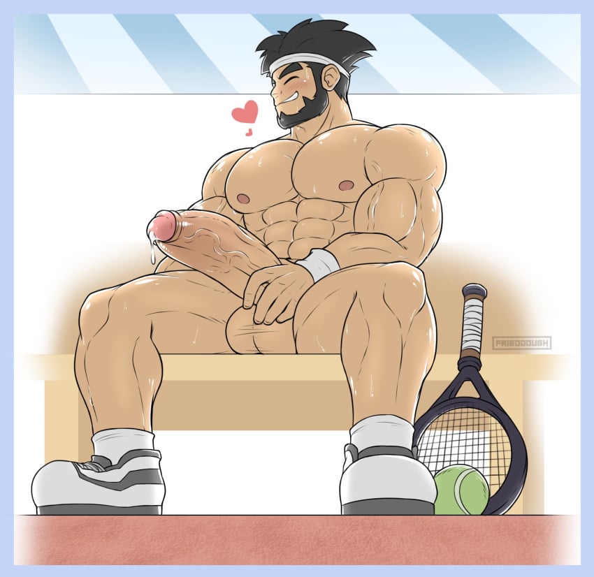 1boy 1male abs balls bara beard bench biceps big_balls big_penis black_hair boner buff calves cum_drip dripping_cum ear erection facial_hair frieddough glistening_skin good_art harry_(mario_tennis) headband heart high_resolution highres legs male male_masturbation male_nipples male_only mario_(series) mario_tennis mario_tennis:_power_tour muscled muscles muscular_male naked_footwear naked_with_shoes_on nintendo nipples nude pecs penis precum shoes shoes_only sitting smile socks solo_male sweat tennis tennis_ball tennis_racket thighs uncensored vein veins veiny veiny_penis watermark wink