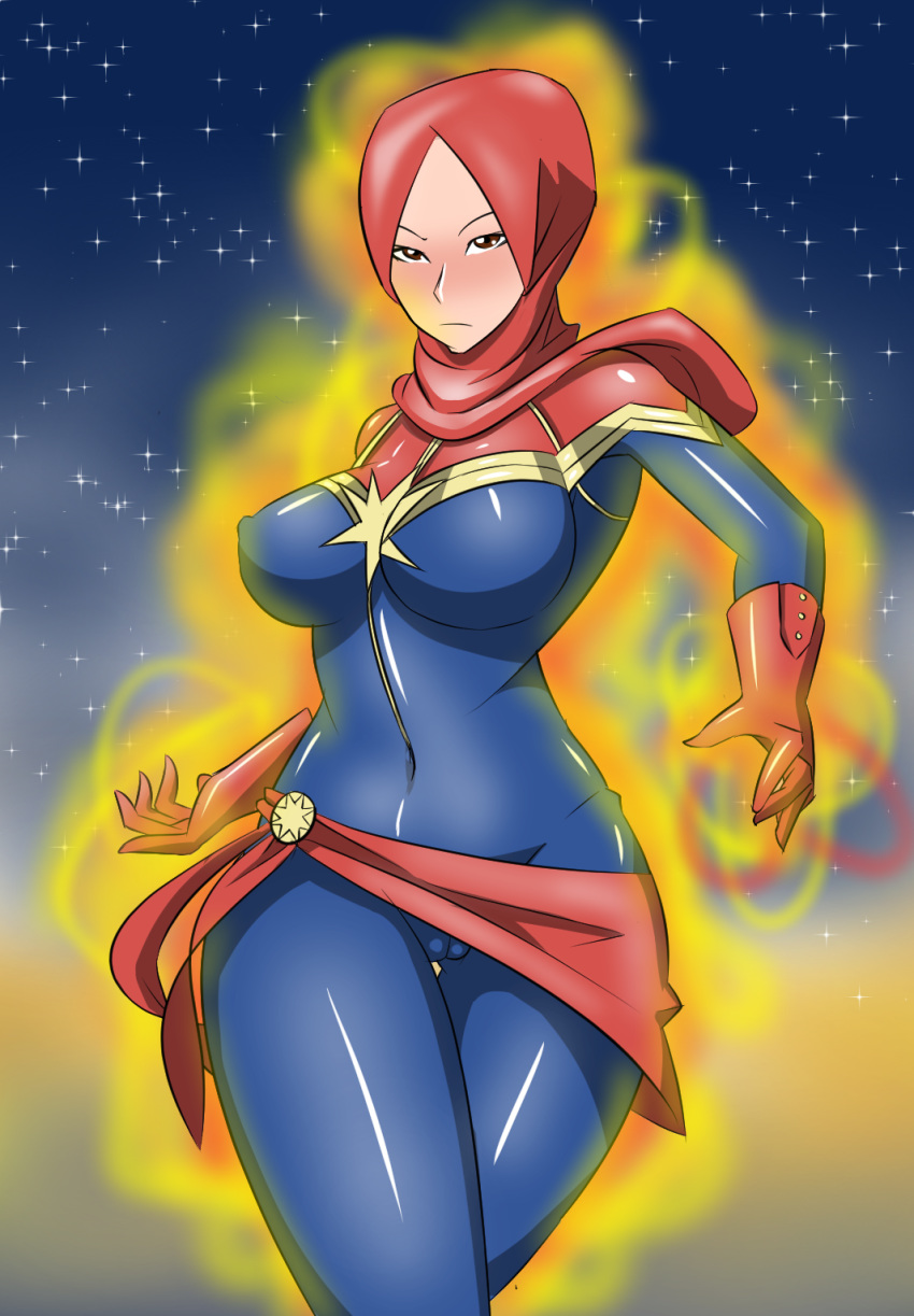 big_ass big_hips big_thighs captain_marvel carol_danvers clothing curvy dress female hijab hslartes large_breasts marvel marvel_comics