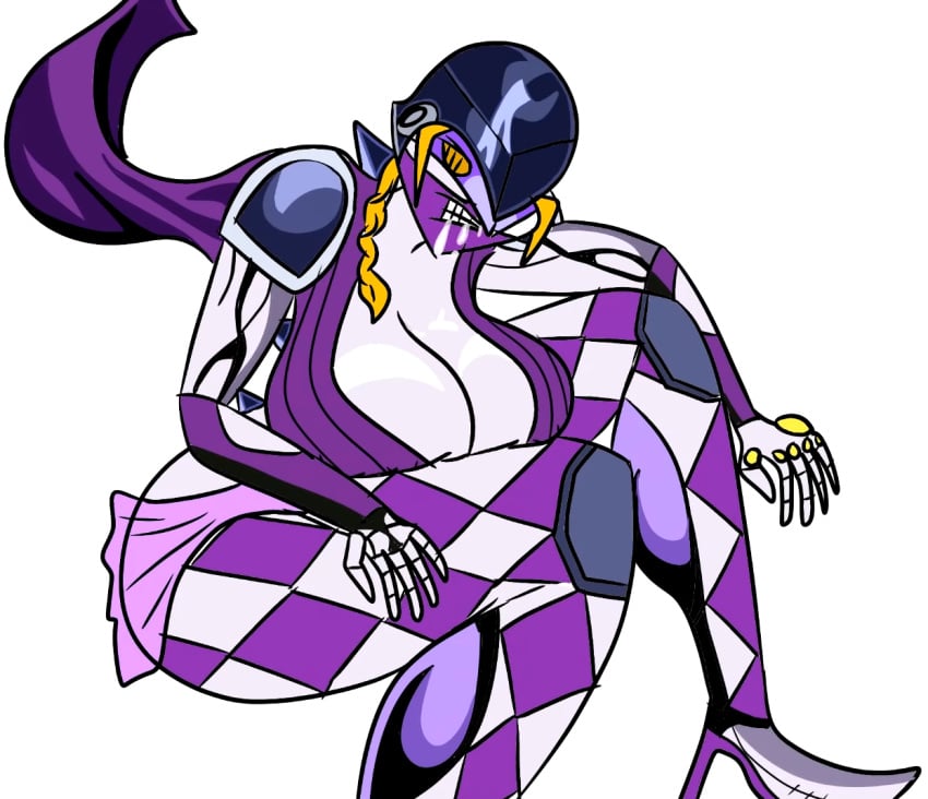 1girls bangs braid breasts drool drooling female helmet huge_breasts humanoid jojo's_bizarre_adventure orange_hair purple_haze_(jjba) riptionary rule_63 saliva shounen_jump stand_(jjba) vento_aureo